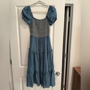 Moon River Teal Smocked Midi Dress